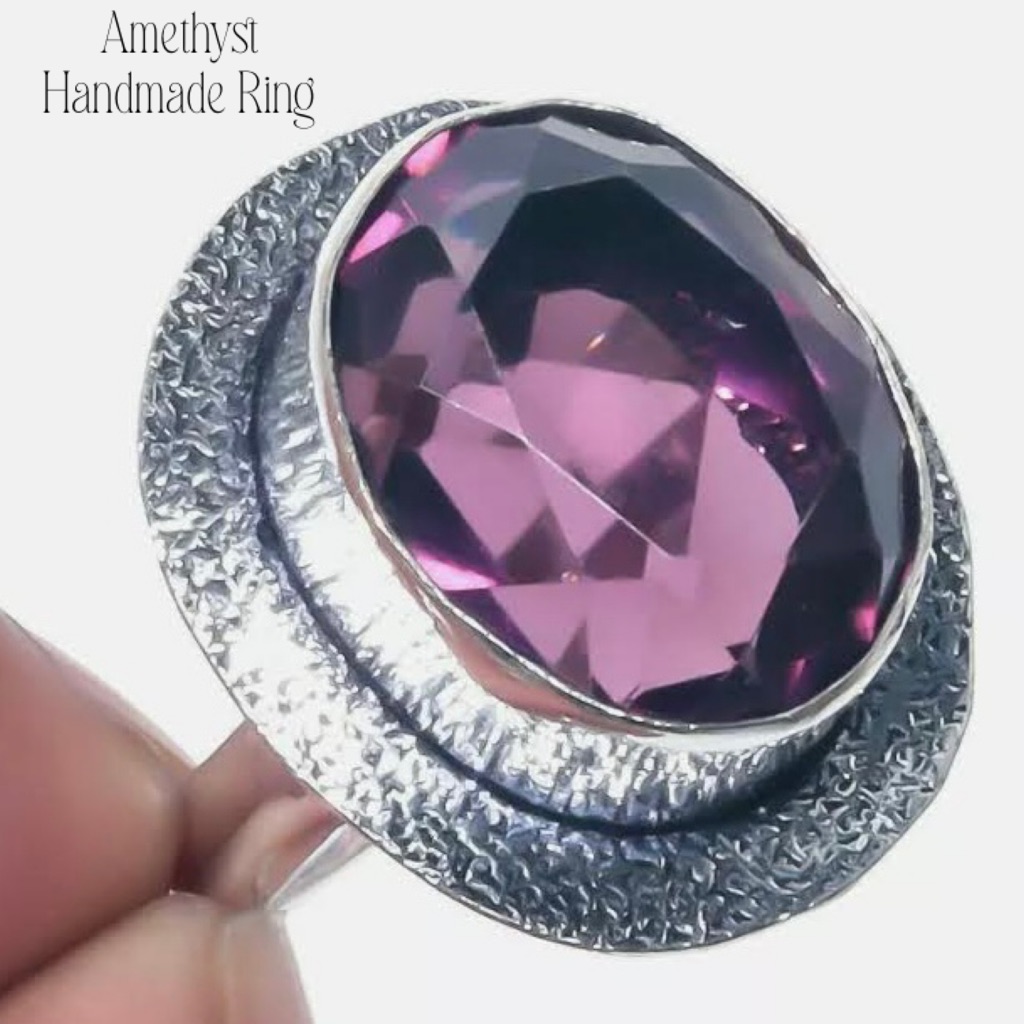 Gorgeous Amethyst Gemstone Handmade Halo Boho Ring